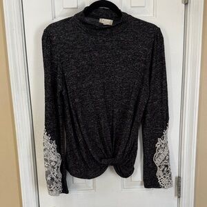 Altar'd State Charcoal Long Sleeve Top with Lace